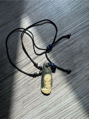 Carved Howling Wolf Full Moon Pendant Adjustable Cord Bead Necklace